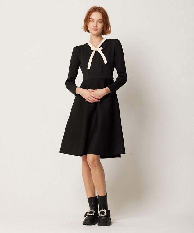 TOCCA 【洗える】BAR RIBBON KNIT DRESS ニットドレス ブラック×アイボリー系