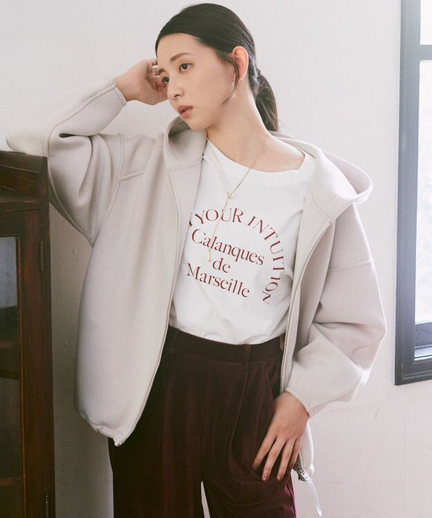 earth music&ecology 【軽量】ダンボールニットフーディーブルゾン Light Beige