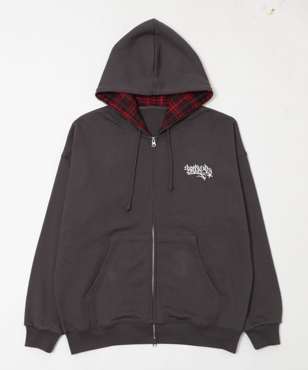 WEGO 【ユニセックス着用ITEM/MLサイズ展開】チェックZIPパーカー スミクロ