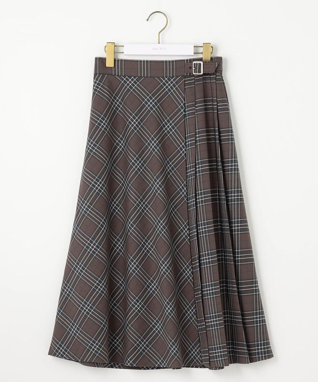 ANY SIS 【洗える】サイドプリーツチェックフレア スカート ブラウンチェック