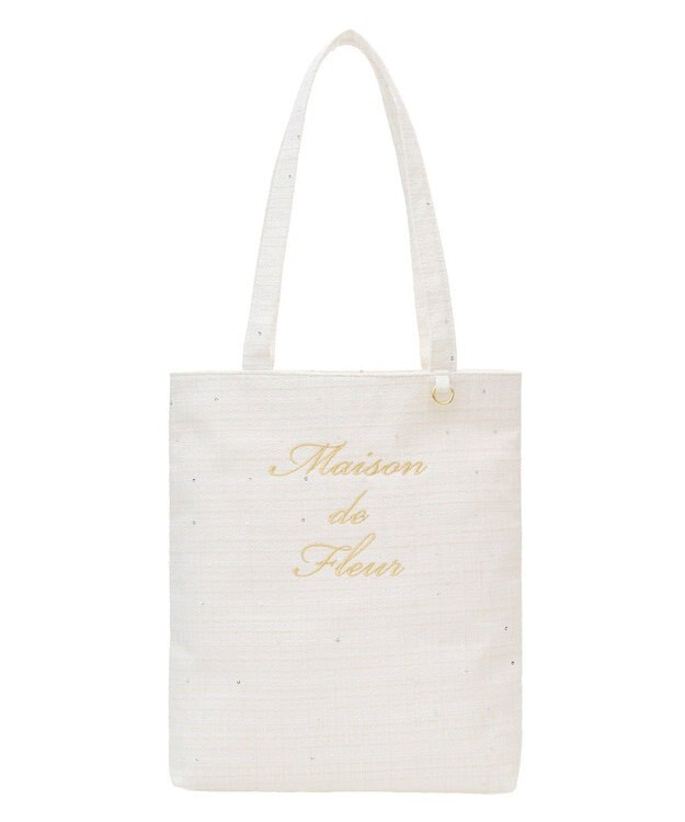 Maison de FLEUR ツイードブランドロゴ刺繍トートバッグ Off White