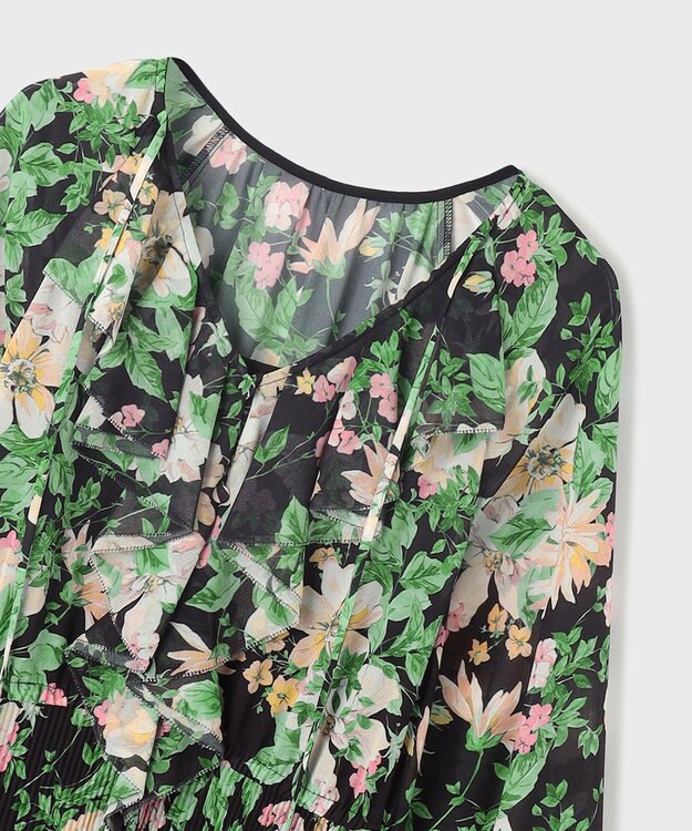 GRACE CONTINENTAL フラワープリントカフタンドレス ブラック