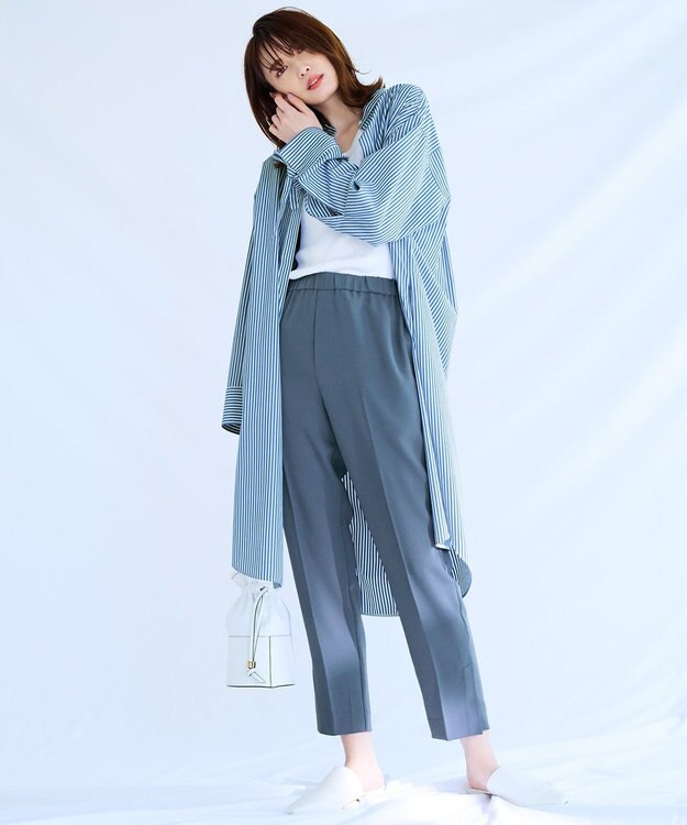 UNFILO 【ストレッチ/洗える】出会えるパンツ テーパード ダルブルー系