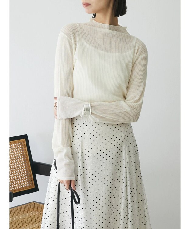 Green Parks AnriettMusee ラメ切替スリーブリブシアーニット Off White