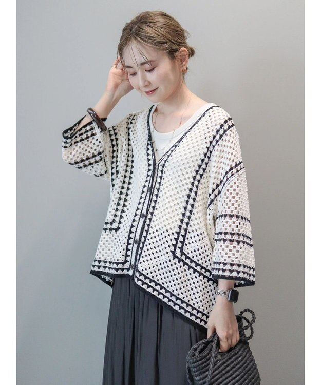 AMERICAN HOLIC クロシェ半袖カーディガン Ivory