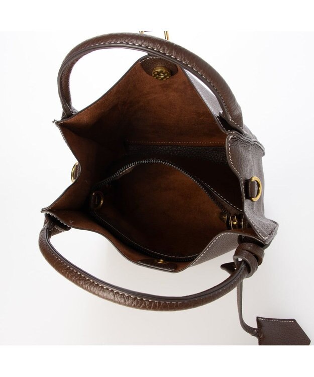 UNBILLION カシュカシュ cachecache / 1枚革風ショルダーベルト付ディテールトート ブラウン