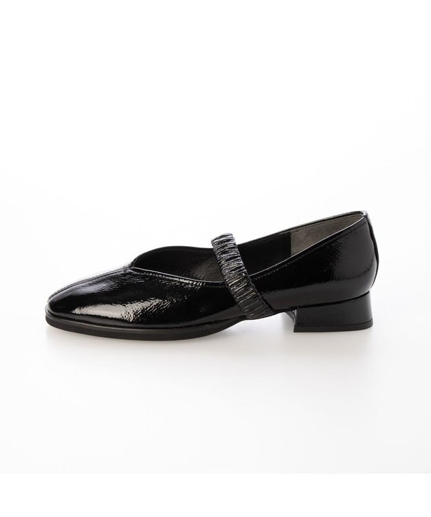 MODE ET JACOMO <D'ICI>Vカットシャーリングストラップフラットシューズ ブラックエナメル