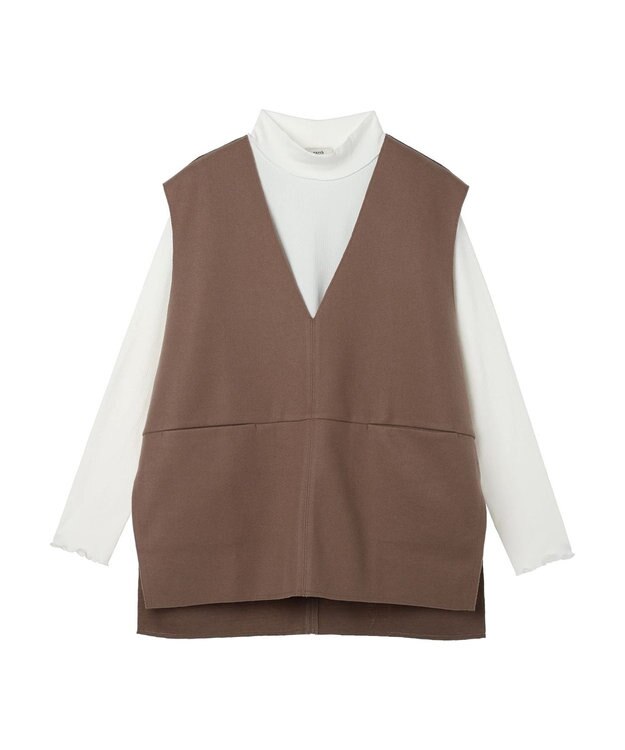 earth music&ecology ＳＥＴ２点圧縮風ポンチベスト＋リブタートル Mocha