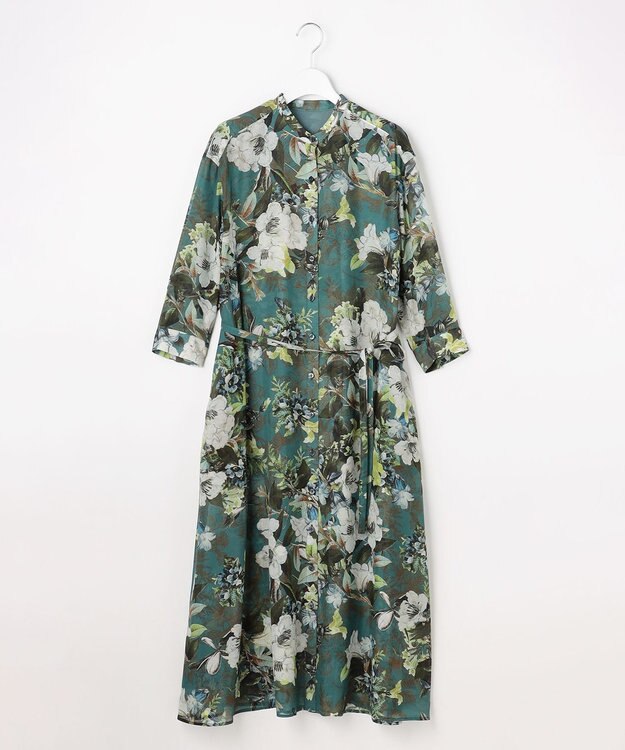 自由区 S ボタニカルプリント ワンピース ターコイズ系