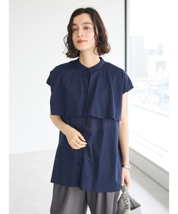 CRAFT STANDARD BOUTIQUE インド綿フリルブラウス Navy