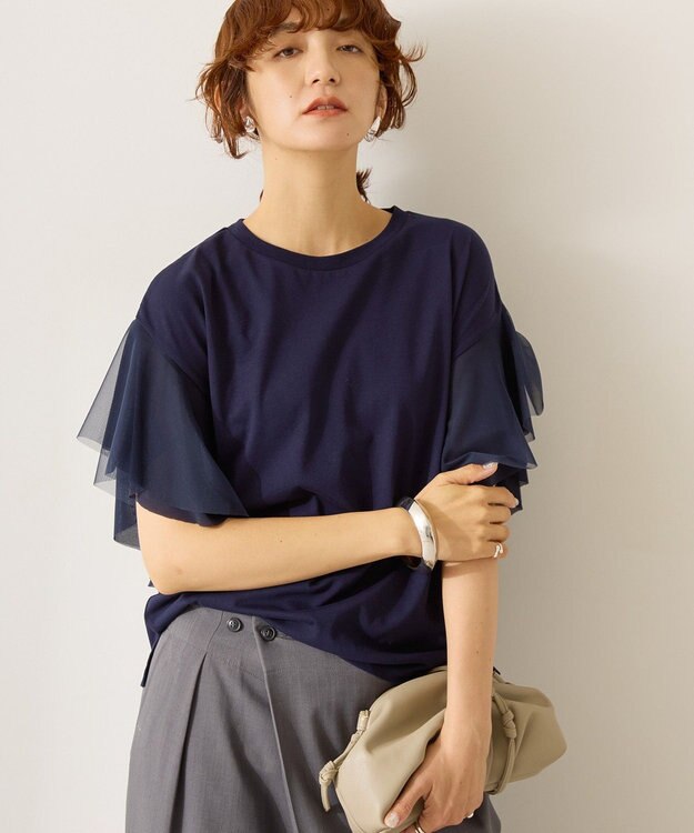 AMERICAN HOLIC 袖チュールサイドスリットプルオーバー Navy