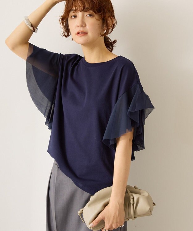 AMERICAN HOLIC 袖チュールサイドスリットプルオーバー Navy