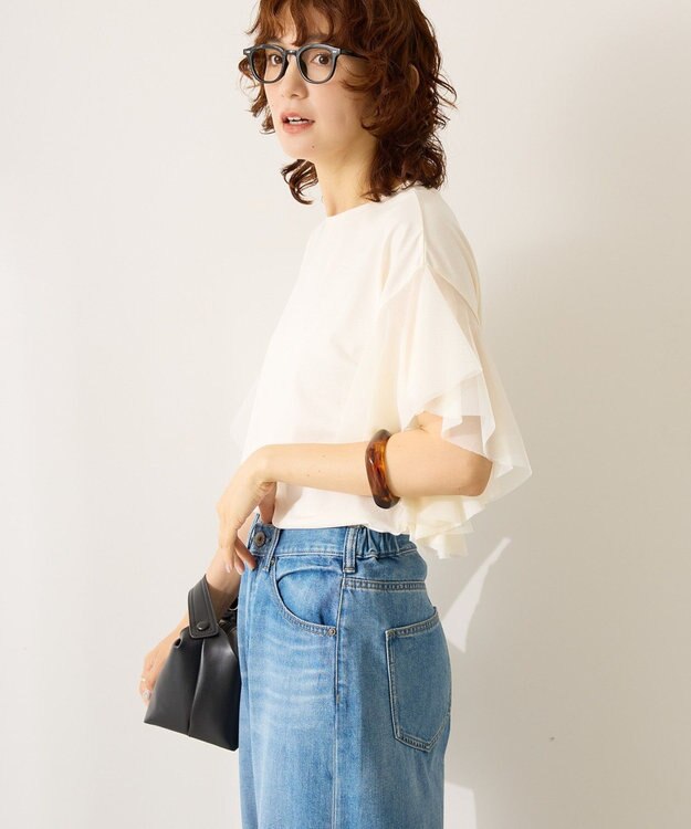 AMERICAN HOLIC 袖チュールサイドスリットプルオーバー Ivory