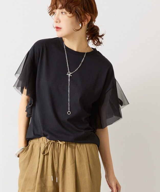 AMERICAN HOLIC 袖チュールサイドスリットプルオーバー Black