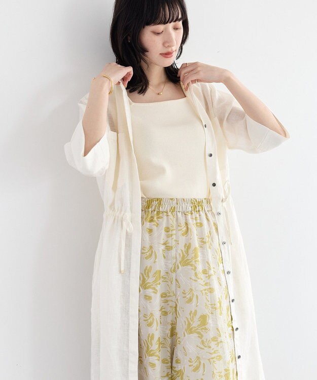 YECCA VECCA フレンチリネンドロストワンピース White