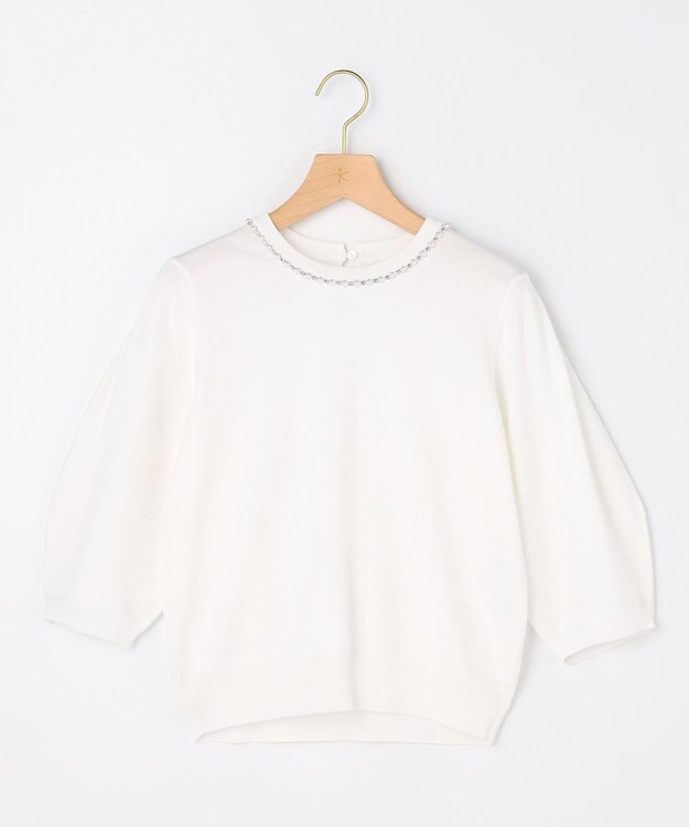 組曲 S 【先行予約・WEB限定】クリアストレッチビジューレーン6分袖 ニット ホワイト系