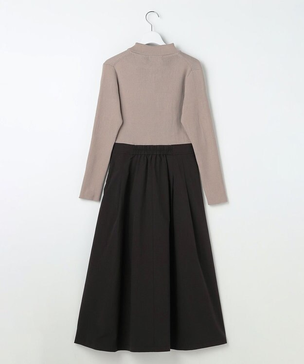 Feroux 襟付きドッキング ワンピース グレージュ×ブラック系