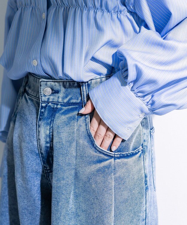 Green Parks デニムタックワイドパンツ Light Indigo