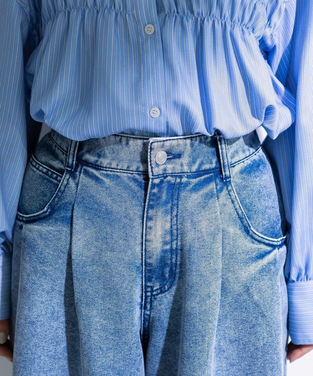 Green Parks デニムタックワイドパンツ Light Indigo