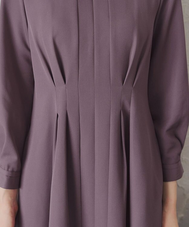 Tiaclasse 【洗える】ビジュー付きフロント切替タックワンピース プラム