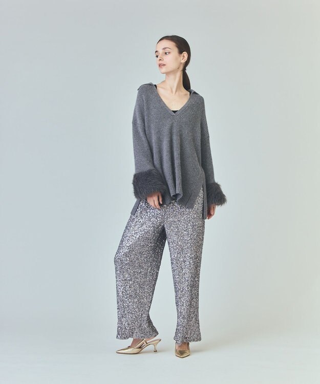 GRACE CONTINENTAL フェザースリーブニットトップ グレー