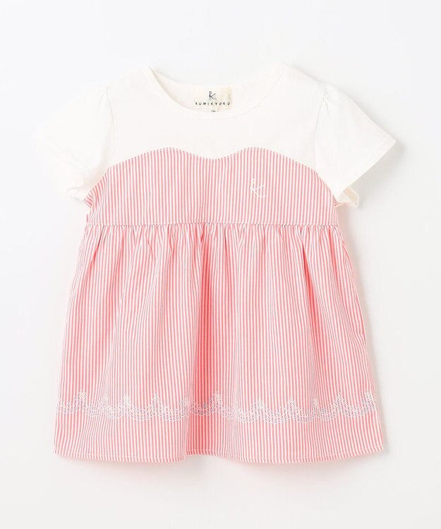 組曲 KIDS 【150-160cm】ビーチコーミングストライプ Tシャツ サンゴピンク系1