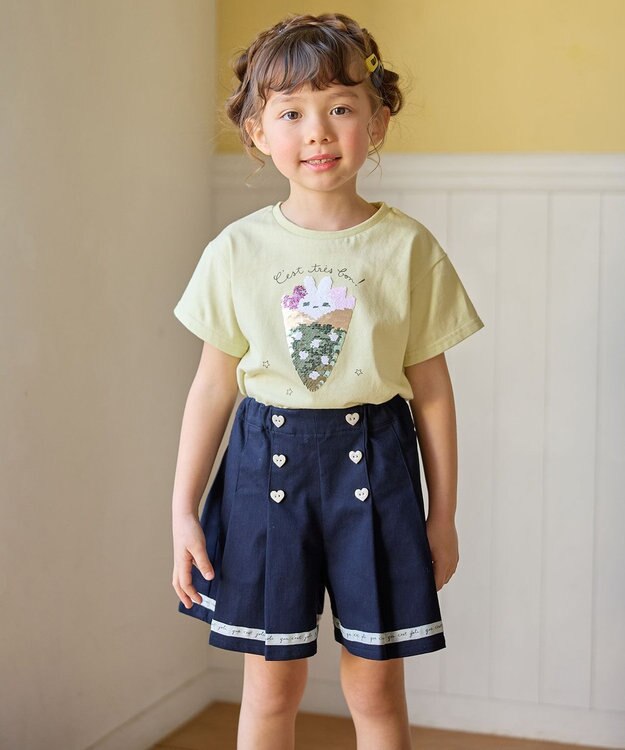 ANY KIDS ミラクルスパンコール 半袖 Tシャツ ライム×クレープ