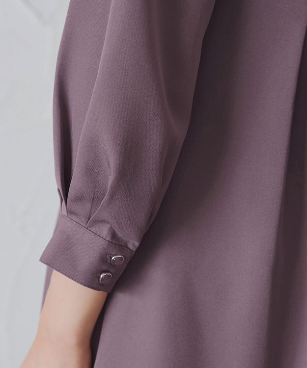 Tiaclasse 【洗える】ビジュー付きフロント切替タックワンピース プラム