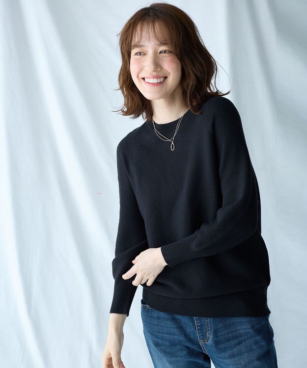 ANY L 【洗濯機可/6色展開】ラウンドネックガーターニット ブラック