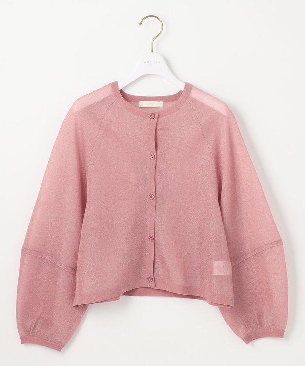 ANY SIS 【洗える】シアーランタンスリーブ カーディガン ベリーピンク