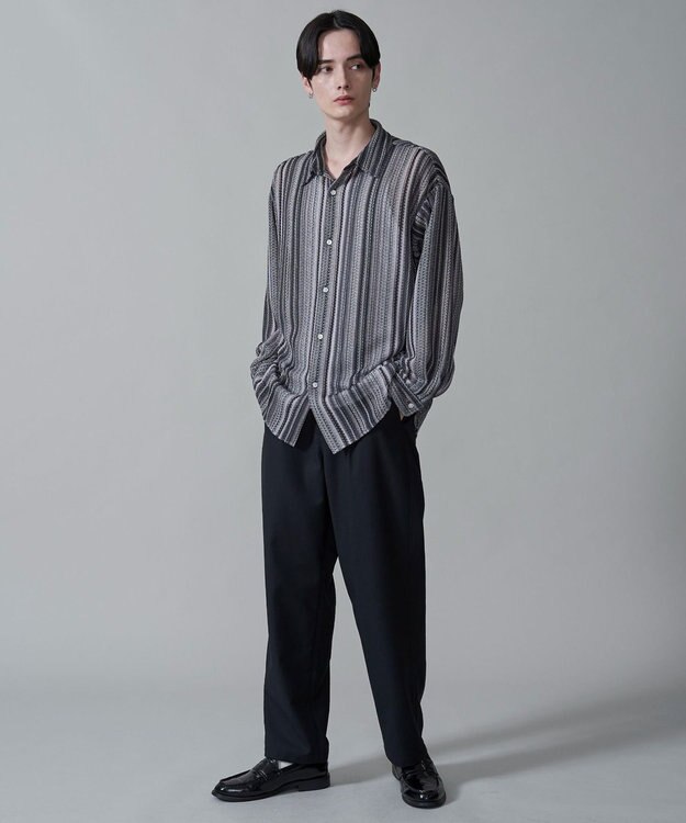 WEGO ストライプメッシュBIGシャツ（LS） グレー