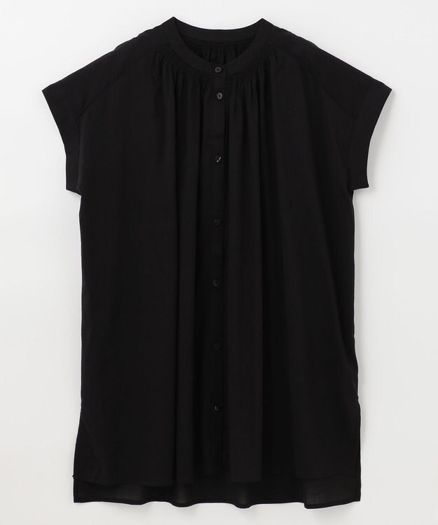 ANY 【洗える】シャーリングチュニック ブラウス ブラック系