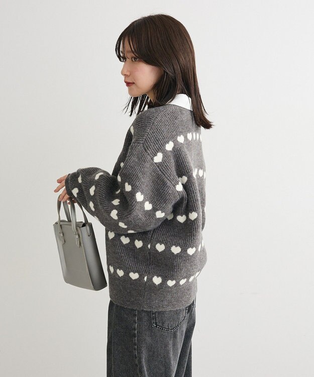 Green Parks ・ｓｗｉｎｇ　ｂｙ　ハートジャカードクルーニット Charcoal Gray