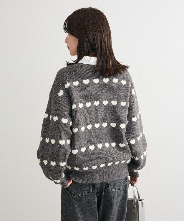 Green Parks ・ｓｗｉｎｇ　ｂｙ　ハートジャカードクルーニット Charcoal Gray