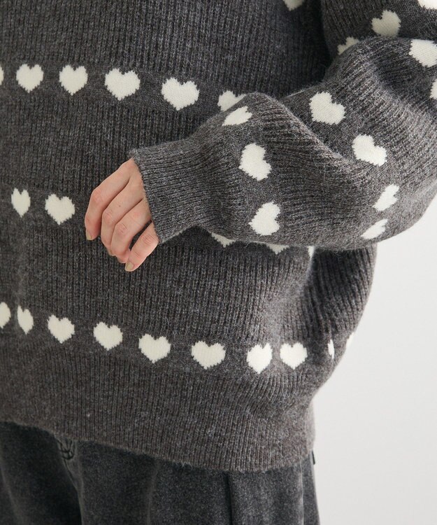 Green Parks ・ｓｗｉｎｇ　ｂｙ　ハートジャカードクルーニット Charcoal Gray