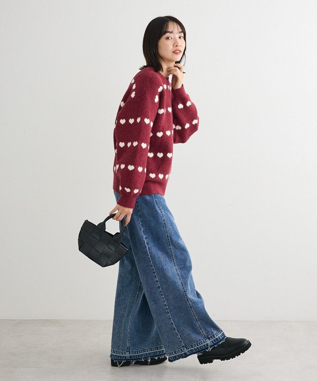 Green Parks ・ｓｗｉｎｇ　ｂｙ　ハートジャカードクルーニット Bordeaux