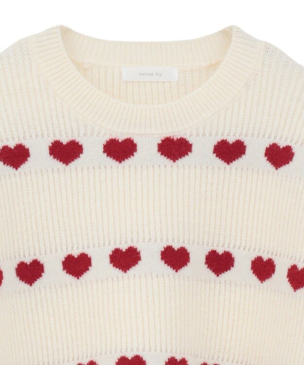 Green Parks ・ｓｗｉｎｇ　ｂｙ　ハートジャカードクルーニット Ivory