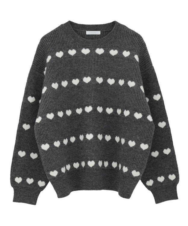 Green Parks ・ｓｗｉｎｇ　ｂｙ　ハートジャカードクルーニット Charcoal Gray