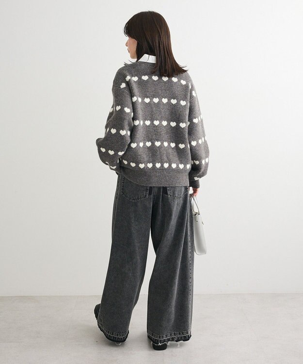 Green Parks ・ｓｗｉｎｇ　ｂｙ　ハートジャカードクルーニット Charcoal Gray