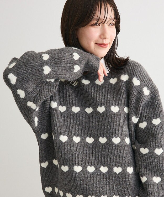 Green Parks ・ｓｗｉｎｇ　ｂｙ　ハートジャカードクルーニット Charcoal Gray