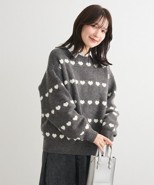 Green Parks ・ｓｗｉｎｇ　ｂｙ　ハートジャカードクルーニット Charcoal Gray