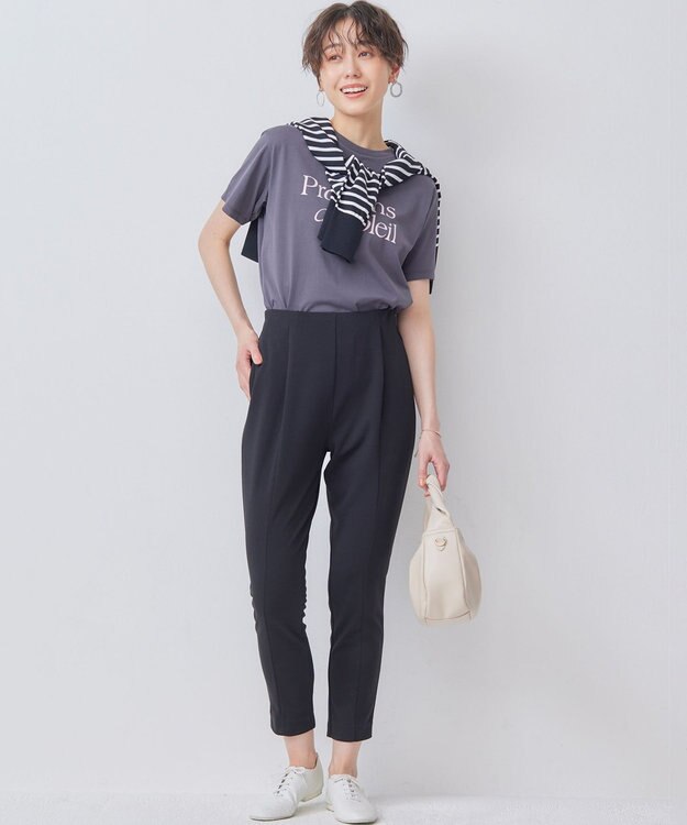 組曲 【接触冷感・吸湿冷感・UVカット】スタイルアップジャージー パンツ ブラック系