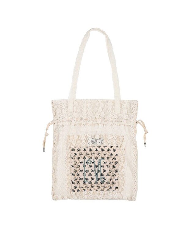 UNBILLION カシュカシュ cachecache / アソート生地LOVE巾着バッグ アイボリー