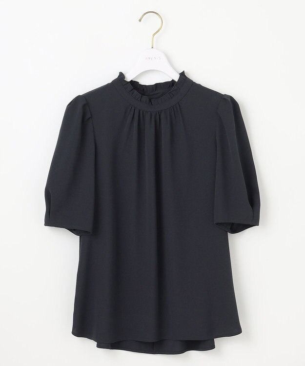 ANY SIS 【洗える】フリルネックスタンド ブラウス ネイビー