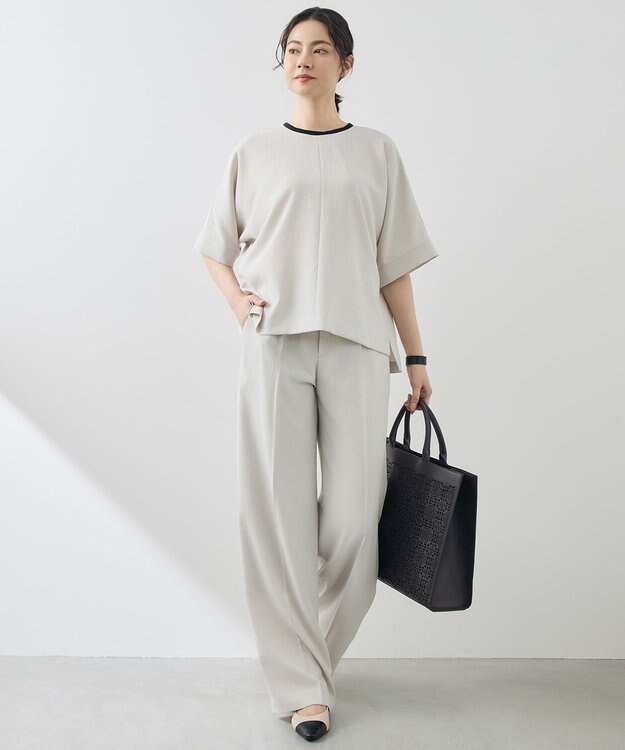 自由区 【カタログ掲載・セットアップ対応・セレモニー・ハレの日・通勤】テクスチャードスーツストレートワイド パンツ フラックス