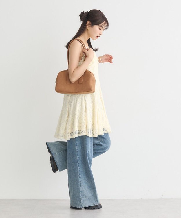 earth music&ecology フロントギャザー起毛レースミニワンピース Ivory