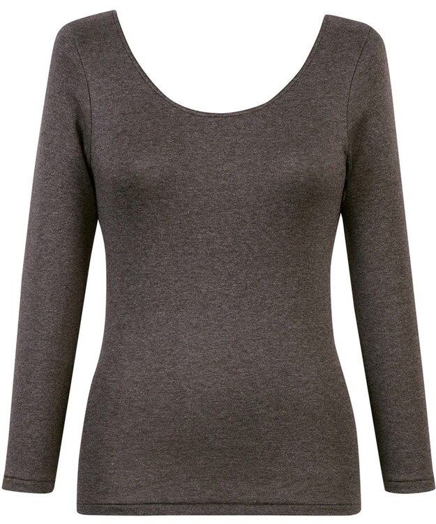 Wing あったかインナー 綿混 裏起毛 よく伸びる素材 【ラクのびサーモ】 8分袖 長袖 秋 冬 EL6813 ウイング／ワコール ブラウン