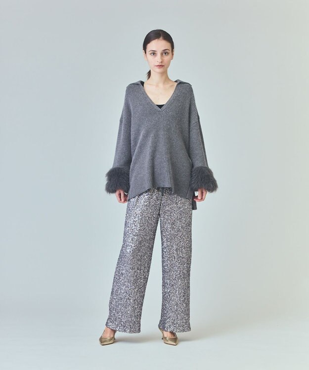 GRACE CONTINENTAL フェザースリーブニットトップ グレー