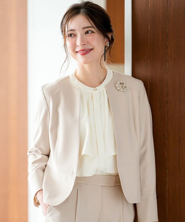 ANY SIS セレモニーダブルクロス クルーカラー ジャケット ライトベージュ