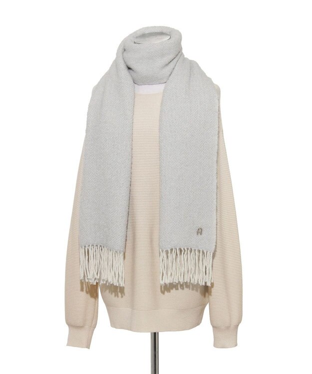 MOONBAT FURLA(フルラ）ループヤーン ツイード調ラメ入り ストール アルパカ混 日本製 ライトグレー